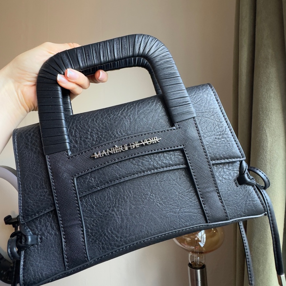 Maniere De Voir Black Textured Top-Handle Satchel